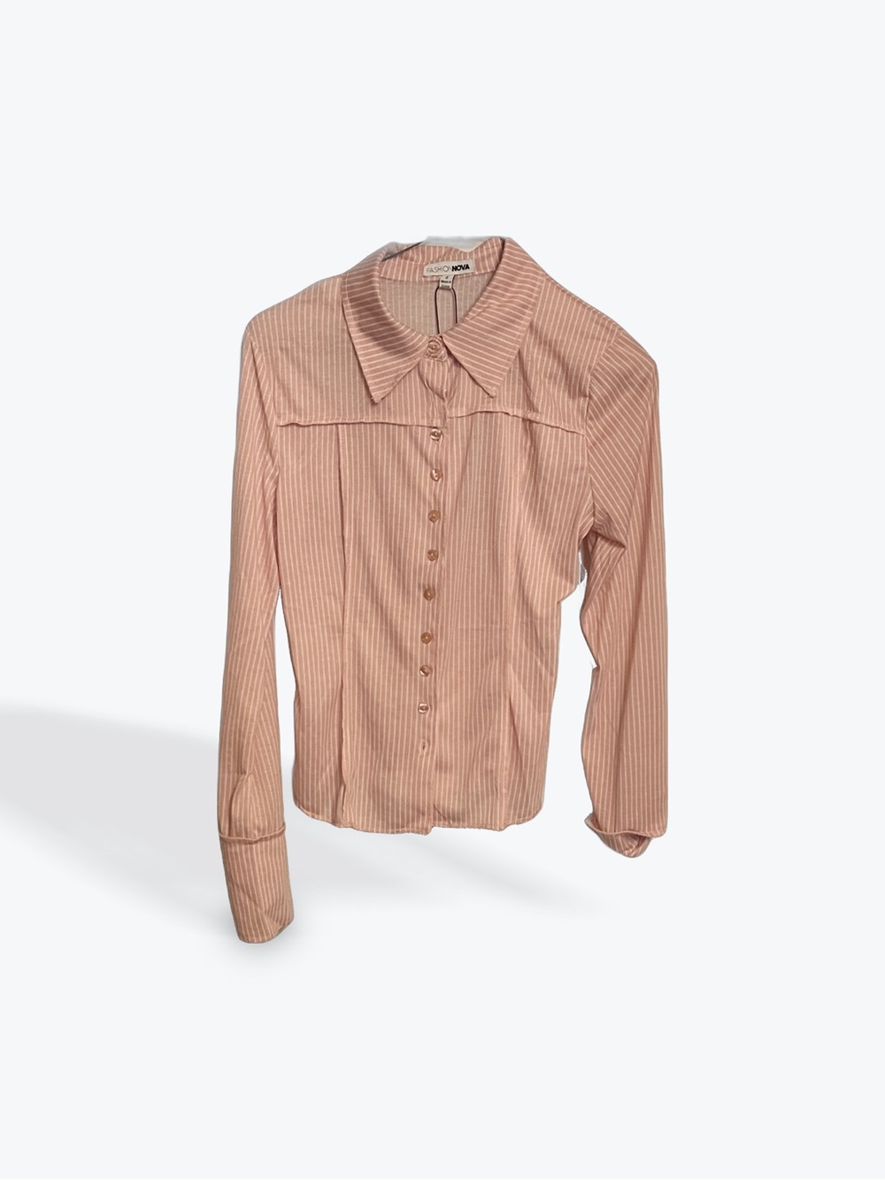 Fashion Nova Dusty Rose Pinstripe Button-Down Shirt